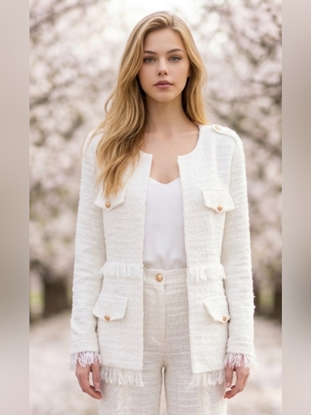 WD.NY White Bouclé Fringe Blazer